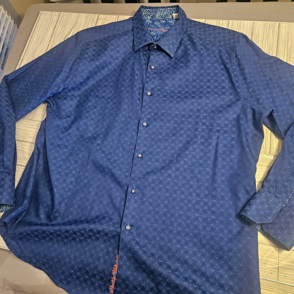 Robert Graham Shirt Mens 2XL Blue Wisdom Faith‎ Embroidered Back Flip Cuff - Picture 2 of 8